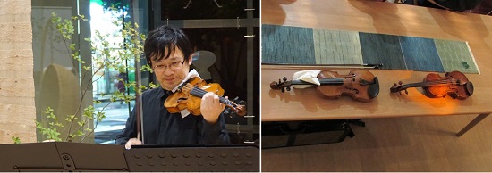 右/弦が切れたとき用に2つ以上のヴァイオリンを常に準備。お値段はきっと想像を超える・・・。